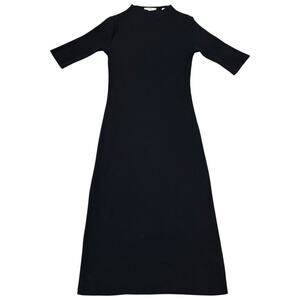 Vince. Ribbed Dress Cotton Blend Bodycon Midi Elbow Length Sleeves Black Small